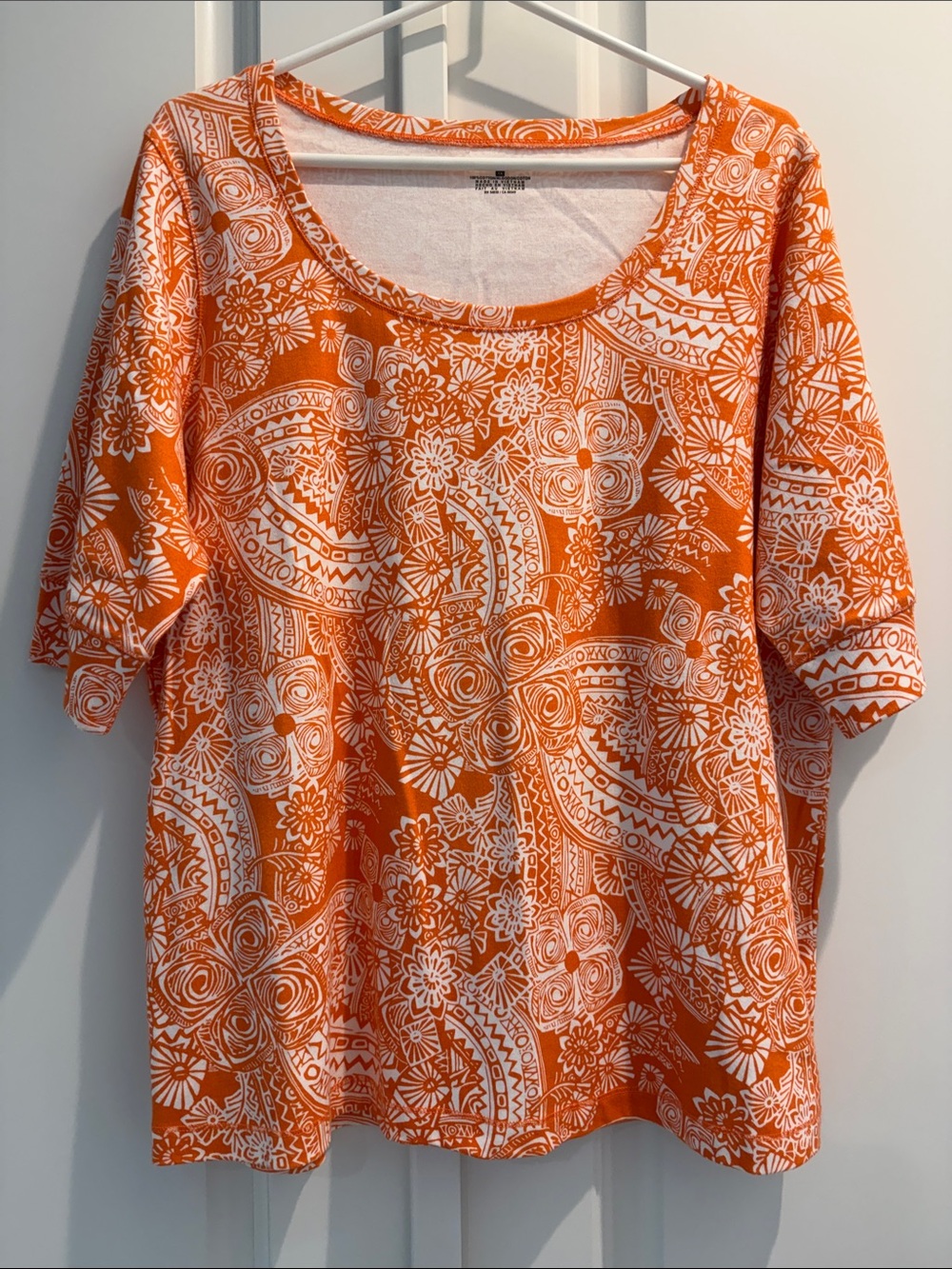 Jones New York Sport Orange and White Scoop Neck Short Sleeve Top